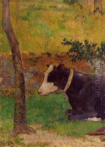 Kneeling Cow Oil Painting by Paul Gauguin