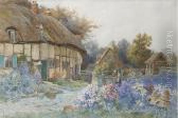 A Cottage Garden In Summer Watercolour Oil Painting by Richard Wane