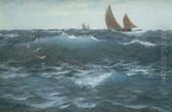 A Fishing Boat In Open Sea Oil Painting by Richard Wane