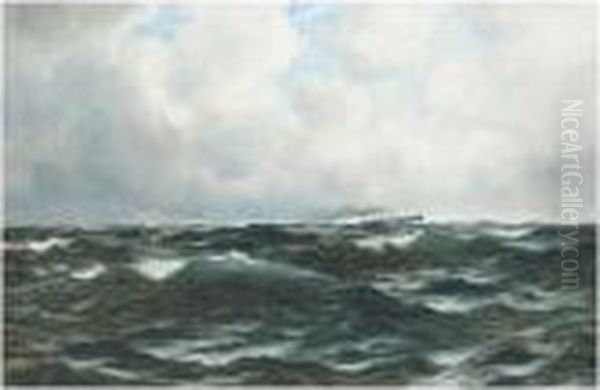 A Steamship On The Open Sea Oil Painting by Richard Wane