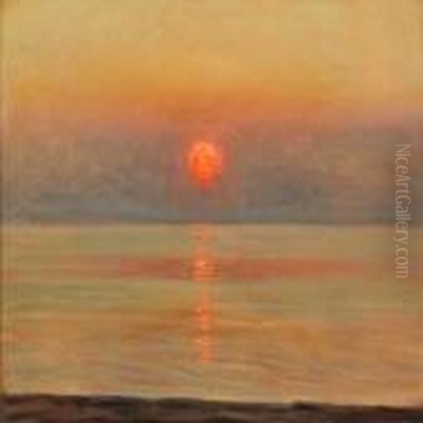 View Over The Sea Withsunset Oil Painting by Albert Edward Wang