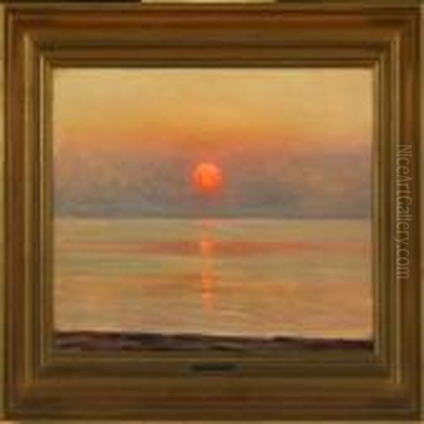 View Over The Sea With Sunset Oil Painting by Albert Edward Wang