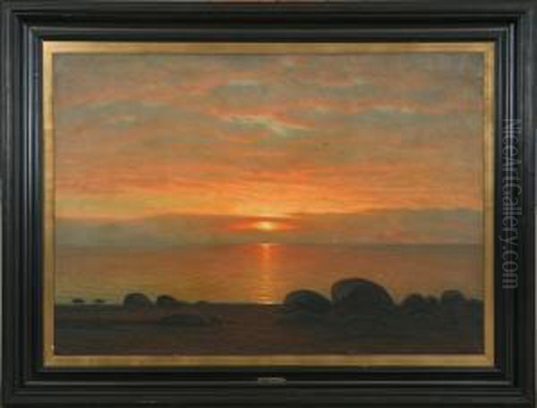 Coast With A Sunset Oil Painting by Albert Edward Wang