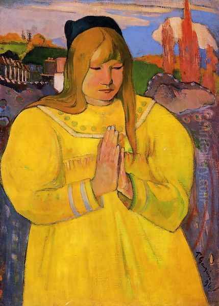 Breton Woman In Prayer Oil Painting by Paul Gauguin