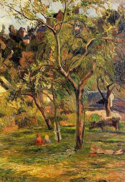 Children In The Pasture Aka Orchard Below Bihorel Church Oil Painting by Paul Gauguin