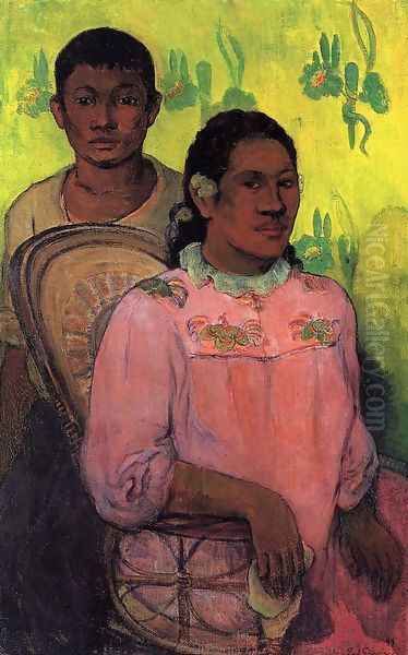 Tahitian Woman And Boy Oil Painting by Paul Gauguin