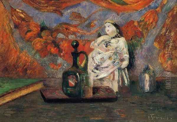 Still Life With Carafe And Ceramic Figure Oil Painting by Paul Gauguin