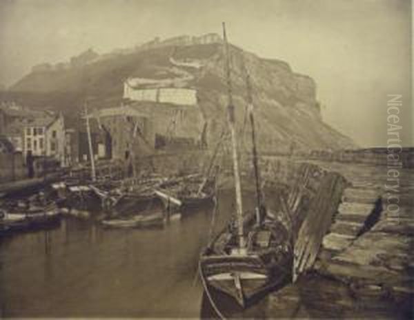 The Old Harbour And Castle Scarborough Oil Painting by Charles Edward Wanless