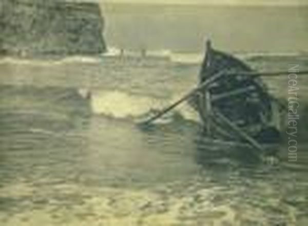 Fishing Boat Thornwick Bay Oil Painting by Charles Edward Wanless