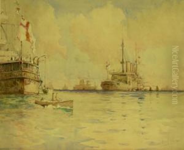 The Fleet Off Scarborough Oil Painting by Harry Wanless