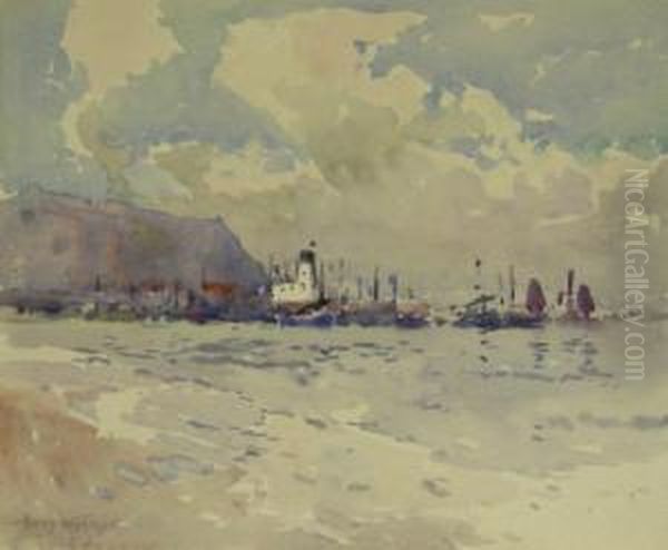 Scarborough Harbour And Castle Hill Oil Painting by Harry Wanless