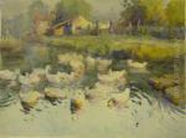 Ducks At Brompton Near Scarborough Oil Painting by Harry Wanless