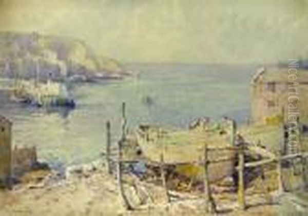 'uphams Yard Brixham' And 'mudstone Bay Brixham' Oil Painting by Harry Wanless