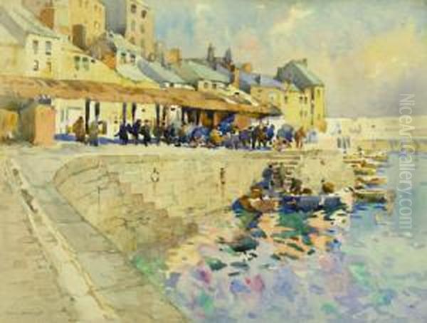 Brixham Fish Market Oil Painting by Harry Wanless