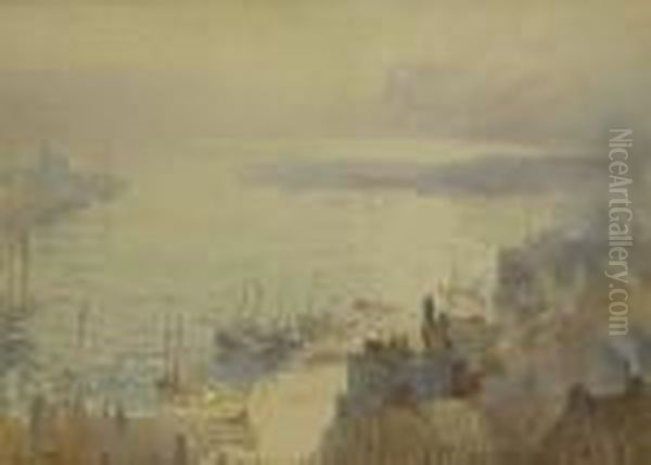 Misty Morning Scarborough Harbour Oil Painting by Harry Wanless