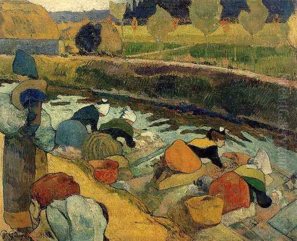 Washerwomen At The Roubine Du Roi Arles Oil Painting by Paul Gauguin