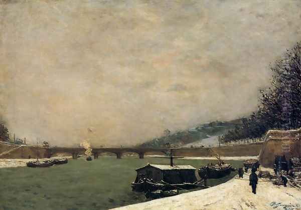 The Seine Pont D Iena Snowing Oil Painting by Paul Gauguin