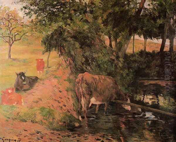 Landscape With Cows In An Orchard Oil Painting by Paul Gauguin