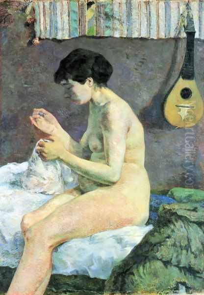 Study of a Nude. Suzanne Sewing Oil Painting by Paul Gauguin