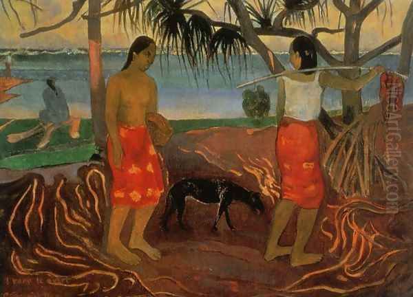 I Rara Te Oviri Aka Beneath The Pandanus Tree Oil Painting by Paul Gauguin