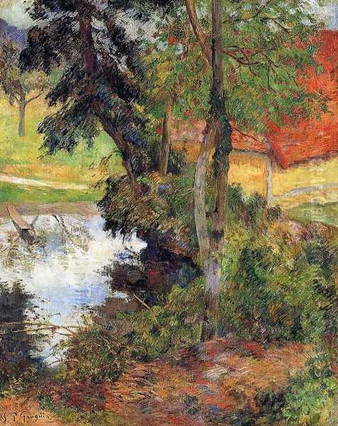 Red Roof By The Water Oil Painting by Paul Gauguin