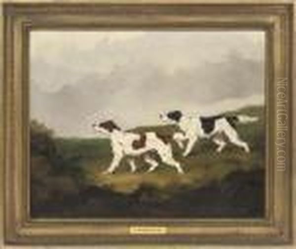 Setters In A Landscape Oil Painting by Martin Theodore Ward