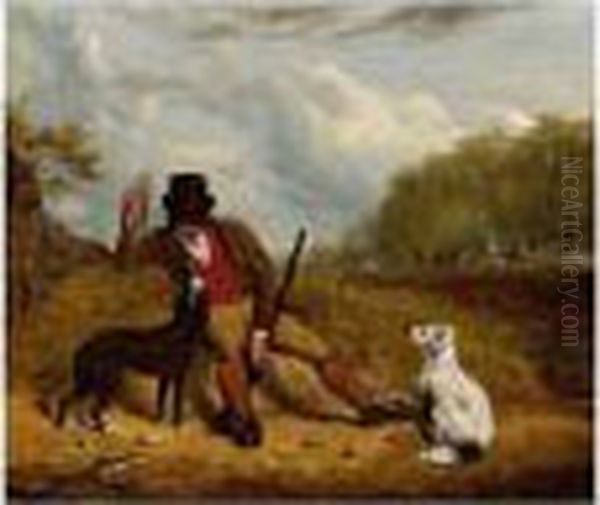 A Gamekeeper And His Two Dogs Oil Painting by Martin Theodore Ward