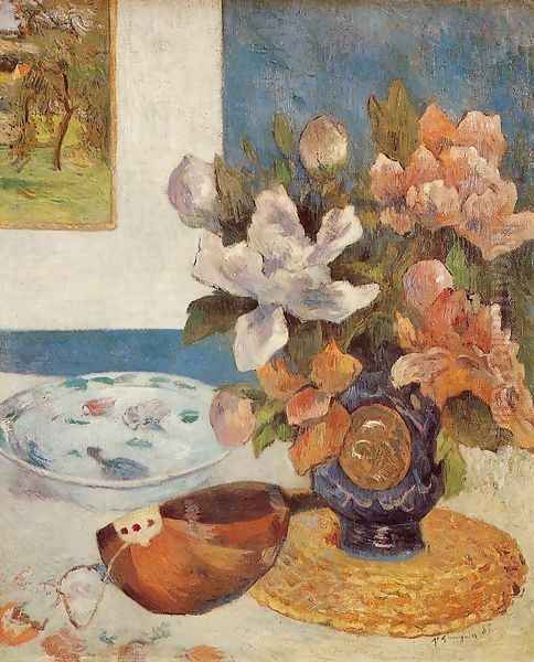 Still Life With Chinese Peonies And Mandolin Oil Painting by Paul Gauguin