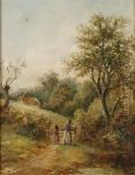 A Mother And Daughter At A Country Gate; & A Companion Oil Painting by William Henry Waring