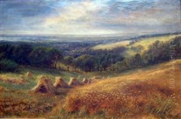 Harvesters On A Hillside Oil Painting by Edmund George Warren