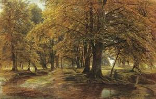 Crossing The Brook, Autumn Oil Painting by Edmund George Warren