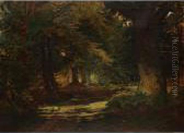 Woodland Scene With Rabbits Oil Painting by Edmund George Warren