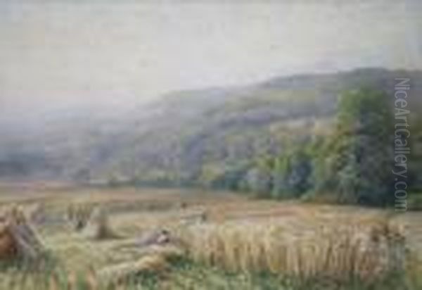 Harvesters In An Extensive Landscape. Oil Painting by Edmund George Warren