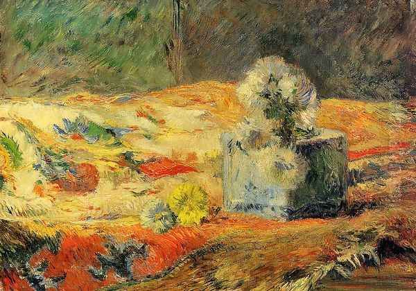 Flowers And Carpet Oil Painting by Paul Gauguin