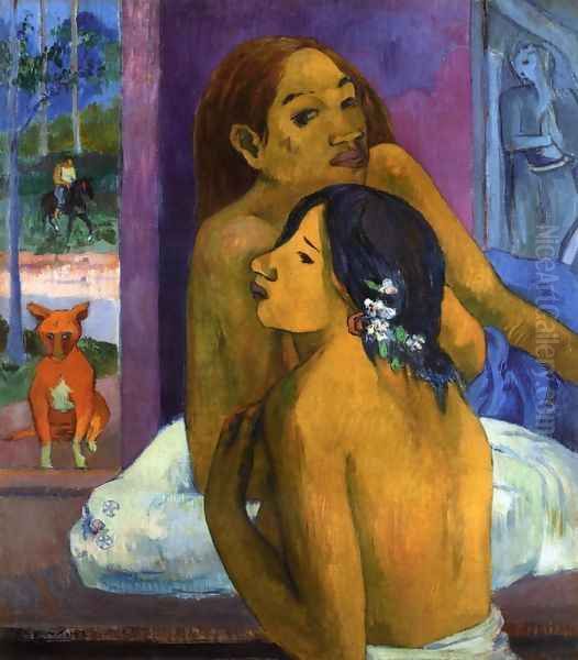 Two Women Aka Flowered Hair Oil Painting by Paul Gauguin