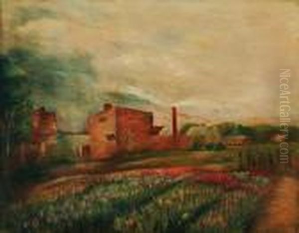 Pejzaz Holenderski Z Polem Tulipanow Oil Painting by Waclaw Wasowicz