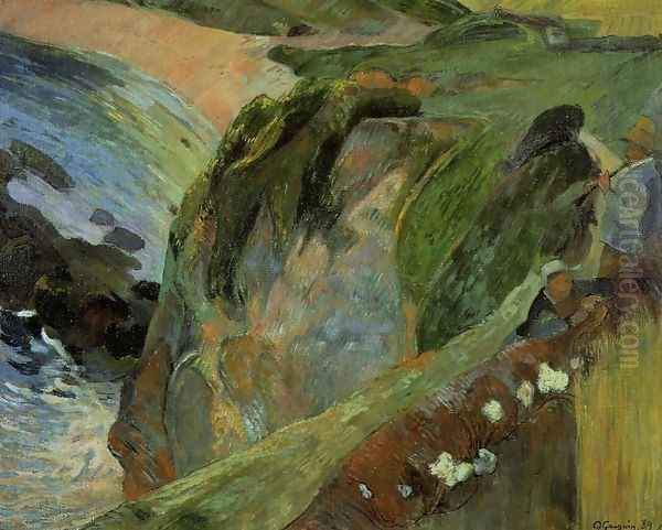 Flutist On The Cliffs Oil Painting by Paul Gauguin