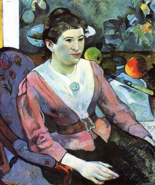 Portrait Of A Woman With Cezanne Still Life Oil Painting by Paul Gauguin