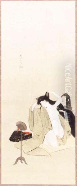 The Wife Of Enya Takasada At Her Toilette Oil Painting by Seiti Shotei Watanabe