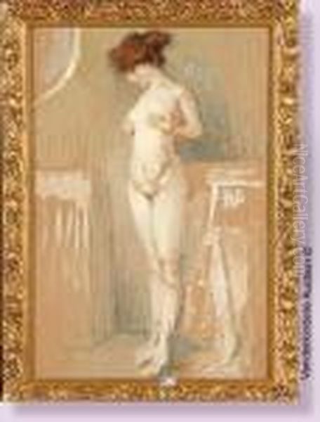 Femmenue Devant Son Miroir Oil Painting by Charles Joseph Watelet