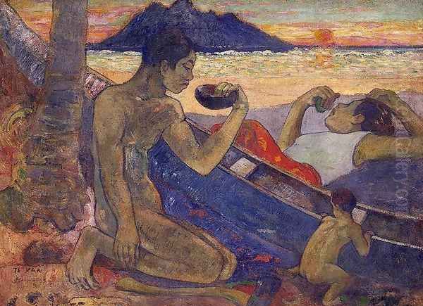 The Canoe A Tahitian Family Oil Painting by Paul Gauguin