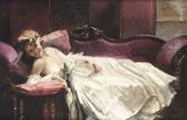 A Lady On A Purple Sofa Oil Painting by Charles Joseph Watelet