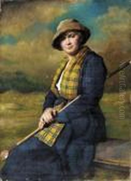 Portrait Of A Lady Golfer Oil Painting by Charles Joseph Watelet