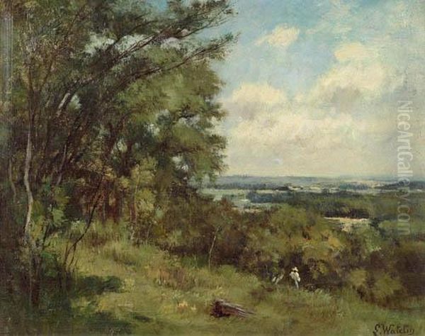 Landschaft Mit Baumen. Oil Painting by Louis-Francois-V. Watelin