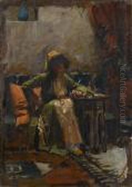 An Eastern Interior With A Seated Girl Oil Painting by John William Waterhouse