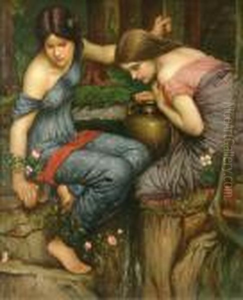 Maidens At Apool Oil Painting by John William Waterhouse