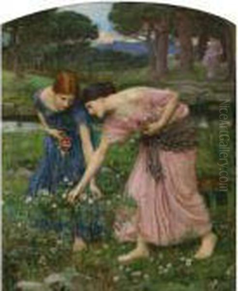 Gather Ye Rosebuds While Ye May Oil Painting by John William Waterhouse