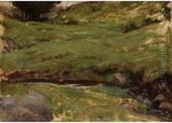 A Welsh Stream Oil Painting by John William Waterhouse