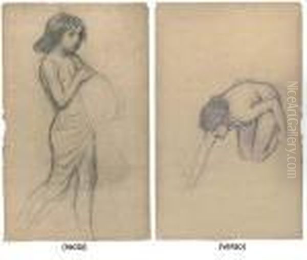 Studies For Flora And The Zephyrs (recto) And (verso) Oil Painting by John William Waterhouse