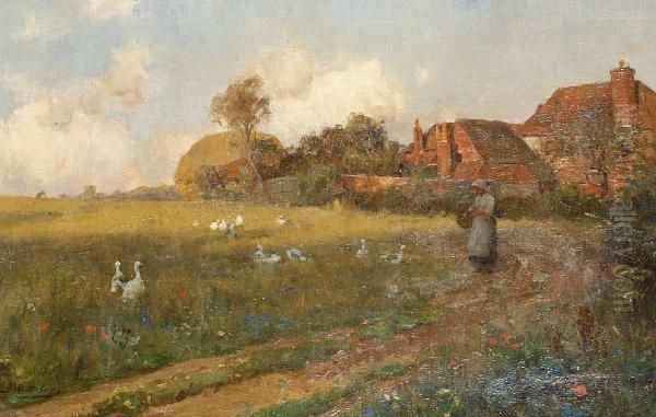 Feeding The Geese Oil Painting by Ernest Albert Waterlow